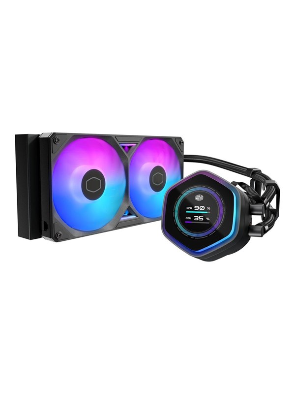 Cooler Master MasterLiquid 240 Atmos II LCD ARGB - Processors flydende kølesystem - Radiatorstørrelse: 240 mm - (for: LGA1851, LGA1700, LGA1200, LGA1151, LGA1150, LGA1156, AM4, AM5) - 120 mm - sort