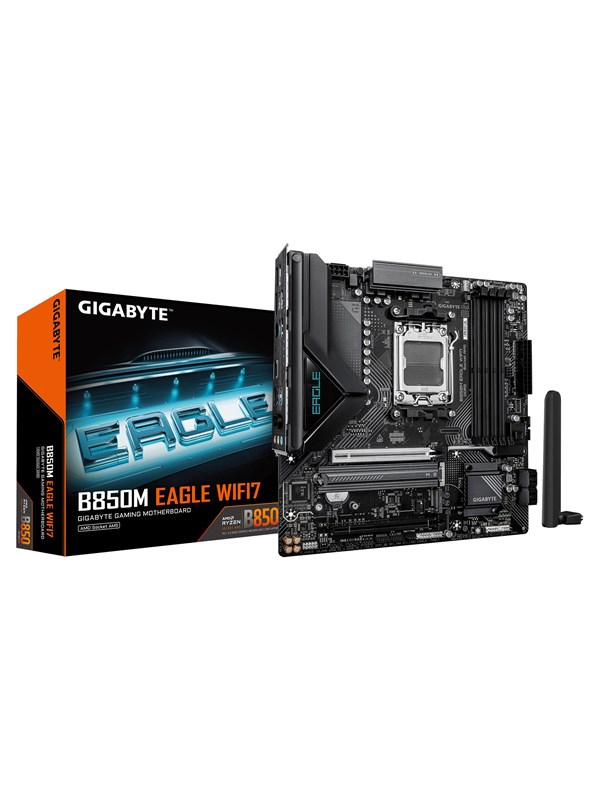 Gigabyte B850M Eagle WiFi 7 bundkort - AM5, DDR5 op til 8.200 MHz, PCIe 5.0 M.2, 2,5 GbE, USB 3.2 Gen 2