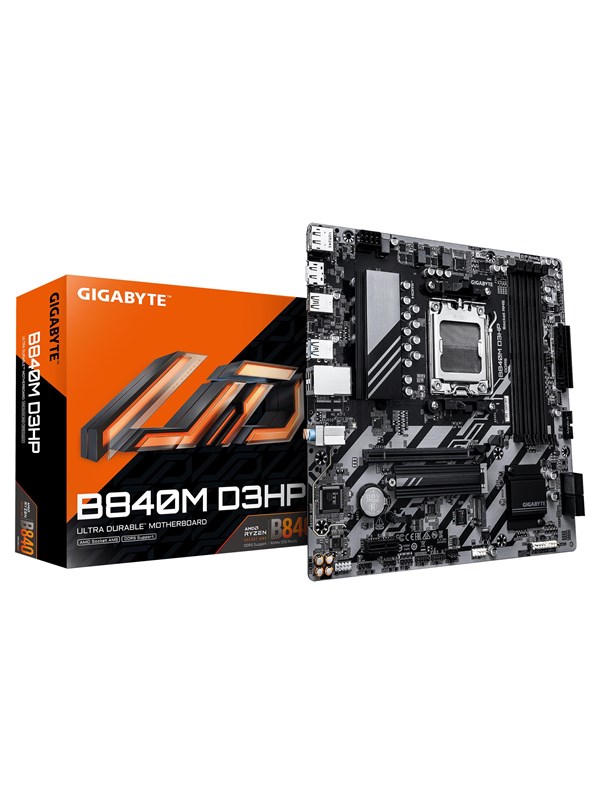Gigabyte B840M D3HP bundkort - AM5, DDR5 op til 8.200 MHz, 2x PCIe 4.0 M.2, 1 GbE, USB 3.2 Gen 2