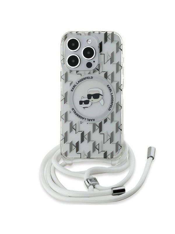 Karl Lagerfeld IML Crossbody Monogram Karl & Choupette Head MagSafe Case for iPhone 15 Pro Max - Transparent