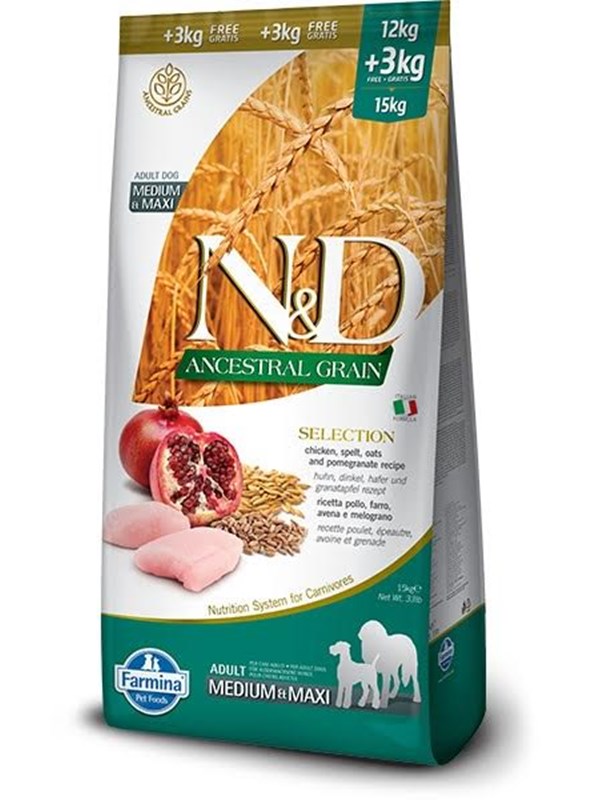 Hundefoder tørfoder Farmina N&D Ancestral Grain Adult kylling 15 kg