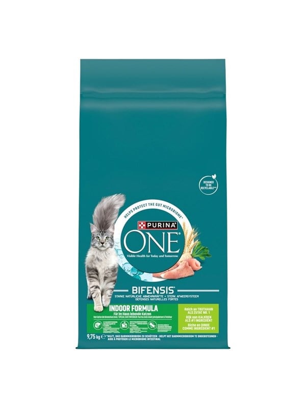 Kattemad tørfoder Purina ONE Indoor Formula, kalkun - 9,75 kg