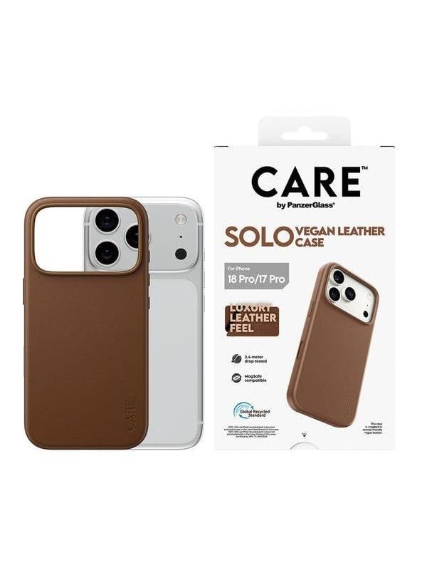Mobilcover PanzerGlass CARE Solo Vegan Leather med MagSafe til iPhone 18 Pro/17 Pro - brun