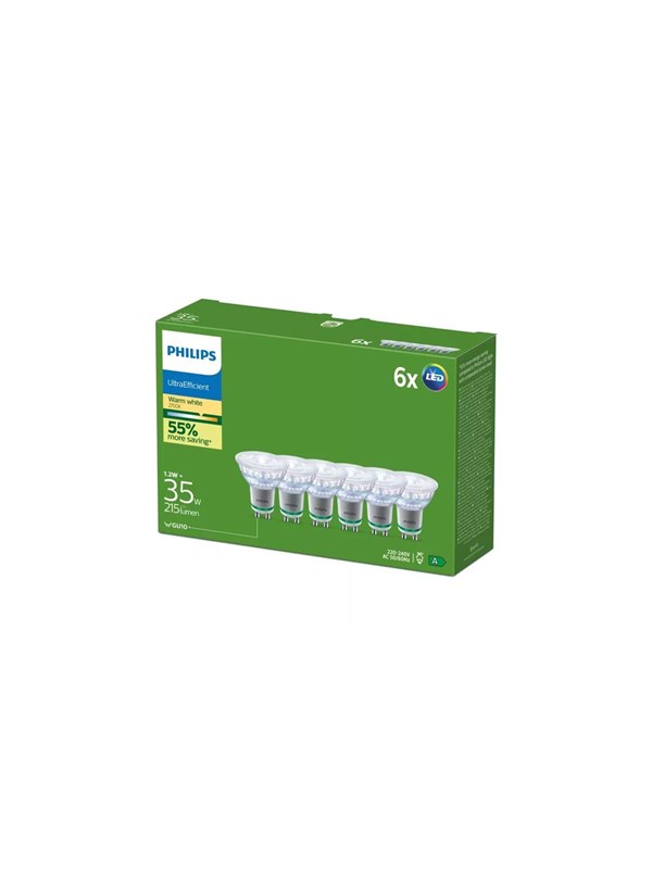 Philips LED pære Ultra Efficient 1,2W/827 (35W) 36° 6-pak GU10