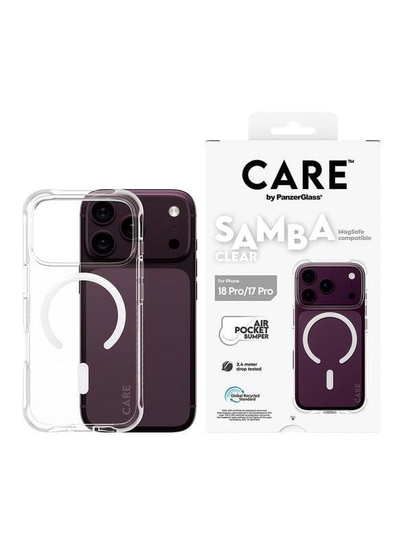 PanzerGlass CARETM by ® Samba Case Transparent w. White MagSafe iPhone 2026 Pro | 17 Pro Beskyttelsescover Transparent