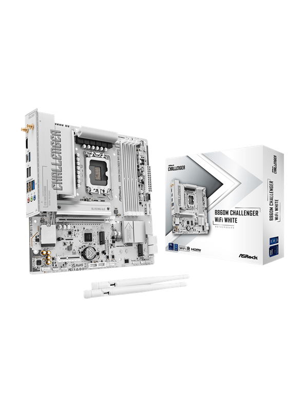 ASRock B860M Challenger WiFi White Bundkort - Intel B860 - Intel LGA1851 - DDR5 RAM - Micro-ATX