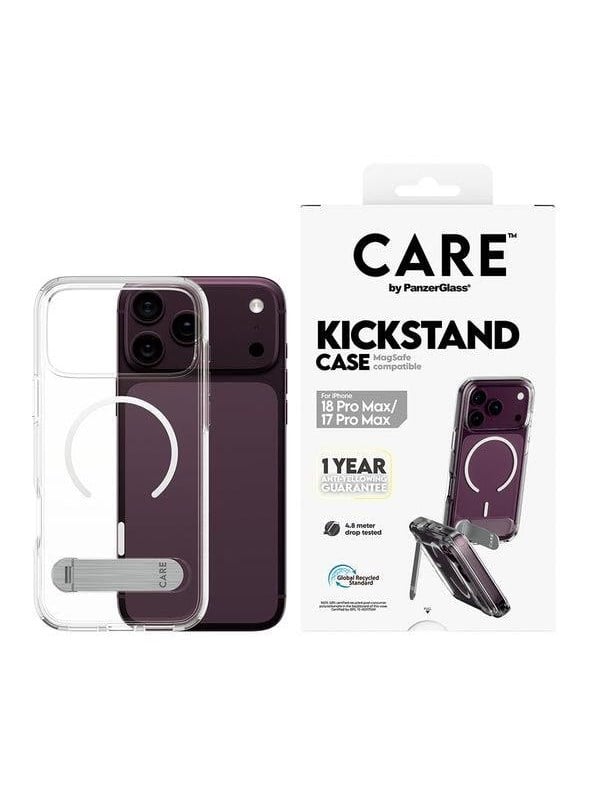 CARE by PanzerGlass Kickstand Case Transparent w. White MagSafe Apple iPhone 18 Pro Max | 17 Pro Max