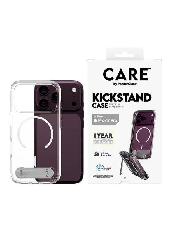 CARE by PanzerGlass Kickstand Case Transparent w. White MagSafe Apple iPhone 18 Pro | 17 Pro