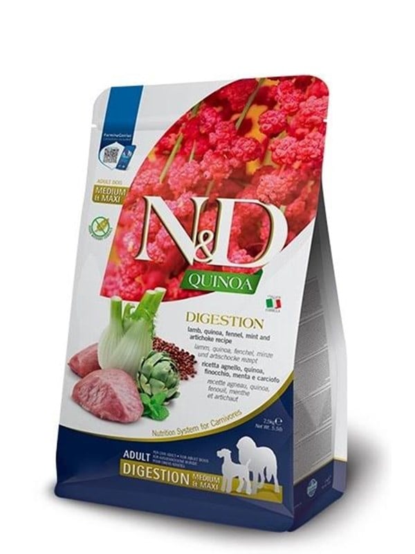 Farmina N&D Quinoa Digestion Adult Medium & Maxi - lam, tørfoder til hund - 7 kg