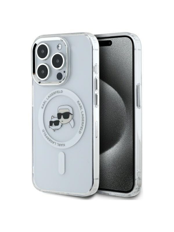 Karl Lagerfeld IML Metal Karl&Choupette Head MagSafe Case for iPhone 15 Pro Max - White