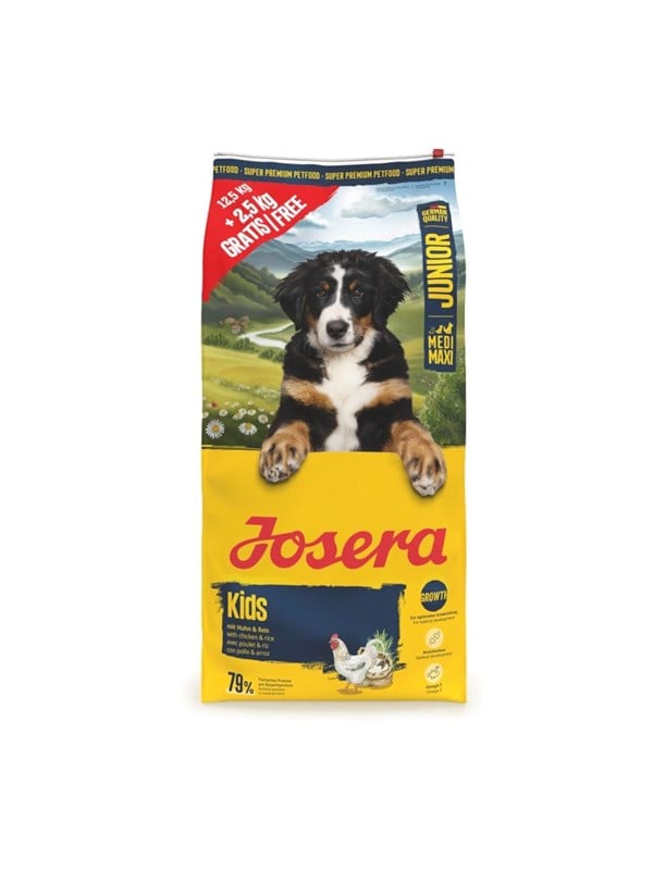 JOSERA Junior Kids Medium/Maxi kylling - tørfoder til hund - 12,5 kg + 2,5 kg