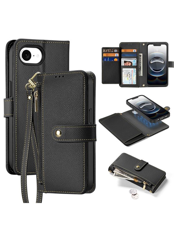 Dux Ducis Lava Leather Case for iPhone 16e / 17e with Detachable Magnetic Wallet - Black