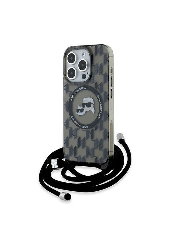Karl Lagerfeld IML Crossbody Monogram Karl & Choupette Head MagSafe Case for iPhone 15 Pro Max - Black