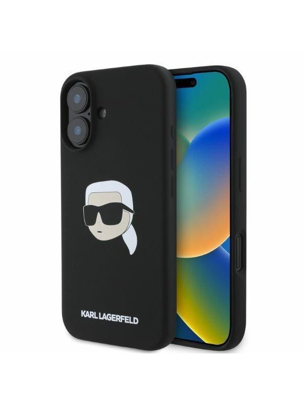 Karl Lagerfeld Silicone Karl Head Print MagSafe iPhone 16 Case - Black