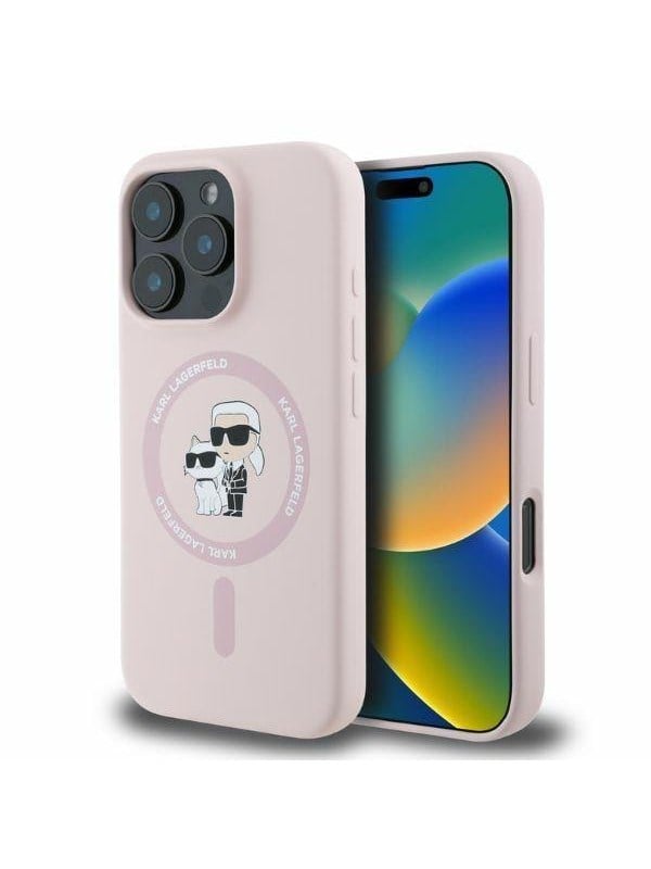 Karl Lagerfeld Silicone Karl&Choupette Heads MagSafe Case for iPhone 16 Pro Max - Pink