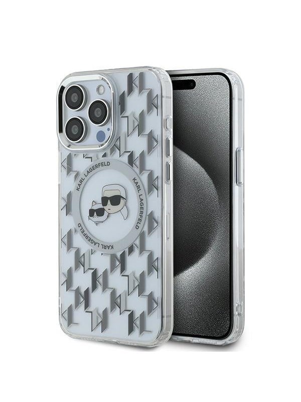 Karl Lagerfeld IML Monogram Karl & Choupette Head MagSafe iPhone 15 Pro Case - Clear