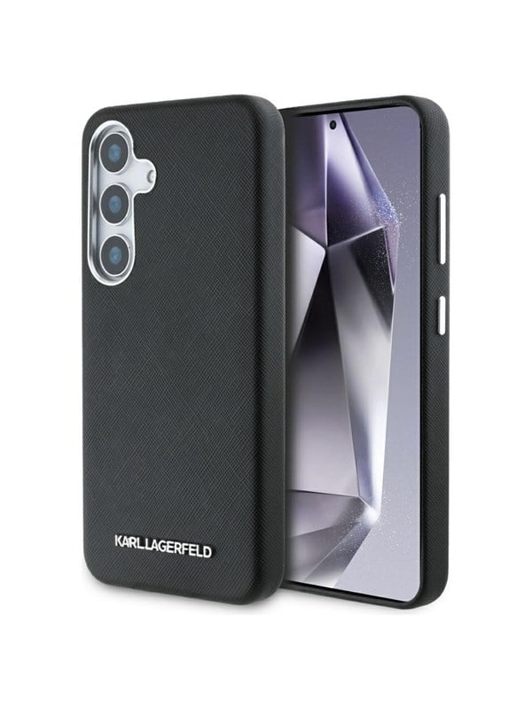 Karl Lagerfeld Saffiano Full Wrapped Elongated Metal Logo MagSafe Case for Samsung Galaxy S25 - Black