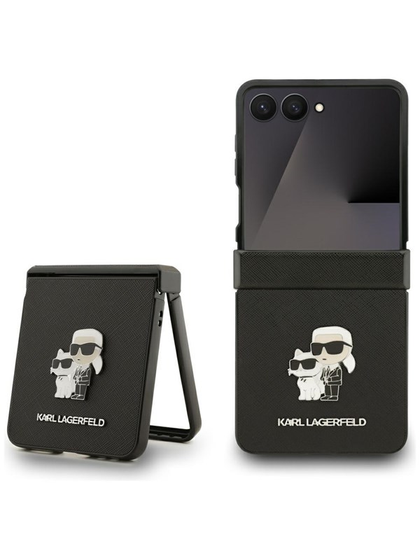 Karl Lagerfeld Saffiano Karl&Choupette Pin Case for Samsung Galaxy Z Flip 7 - Black