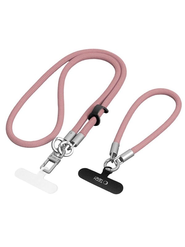 Tech-Protect C10S Crossbody Phone Lanyard (114 cm) + Wrist Lanyard (31 cm) - Pink-Titanium