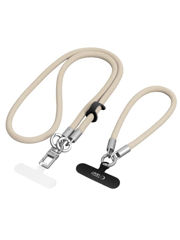 Tech-Protect C10S Crossbody Phone Lanyard (114 cm) + Wrist Lanyard (31 cm) - Beige-Titanium