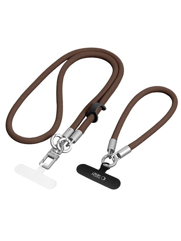 Tech-Protect C10S Crossbody Phone Lanyard (114 cm) + Wrist Lanyard (31 cm) - Brown-Titanium billede