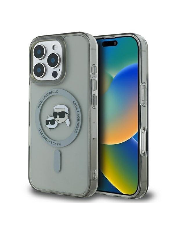 Karl Lagerfeld IML Metal Karl&Choupette Head MagSafe Case for iPhone 16 Pro Max - Black