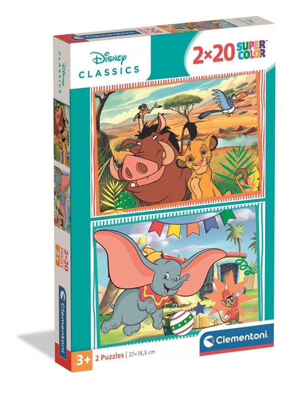 Clementoni - Løvernes Konge+dumbo Puslespil - 2x20 Brikker