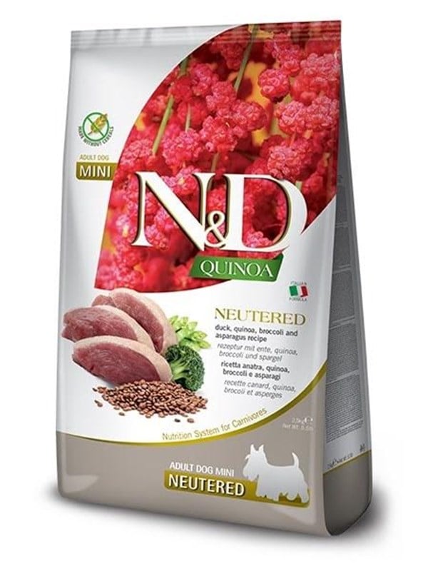 FARMINA N&D QUINOA DOG DUCK, BROCCOLI & ASPARAGUS  NEUTERED  ADULT MINI dla psów kastrowanych 2,5kg