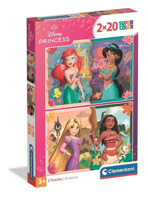 Disney Princess Puslespil - Color - 2x20 Brikker - Clementoni