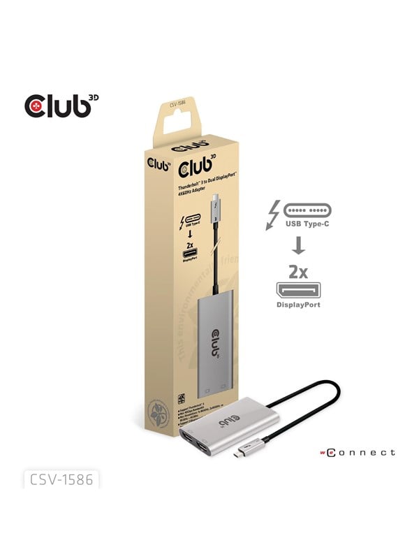 Club 3D - Videoadapter - USB-C (han) til DisplayPort (hun) - Thunderbolt 3 / DisplayPort 1.4 - 23.5 cm - 8K60 Hz support