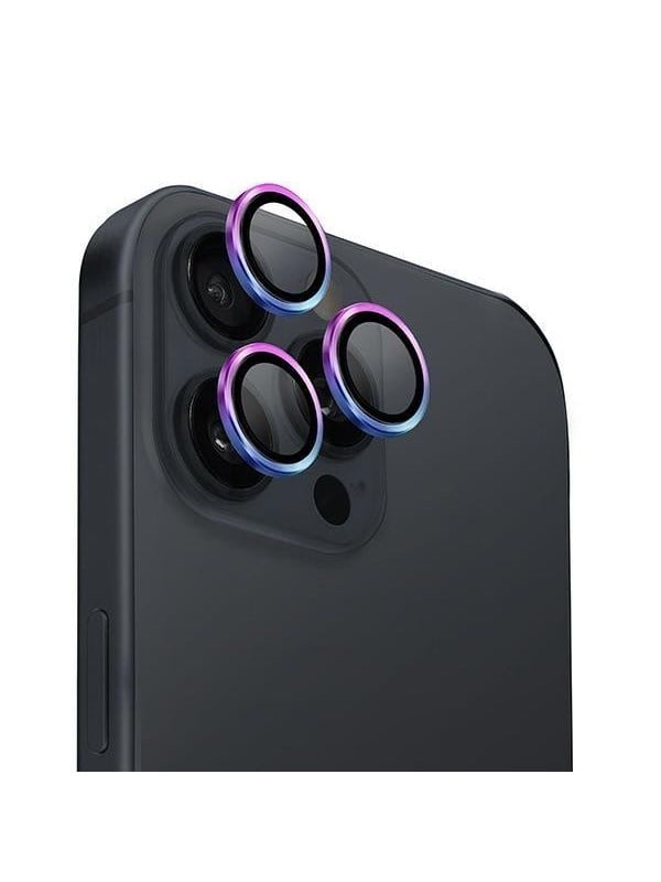 UNIQ Optix Aluminum Camera Lens Protector Tempered Glass Camera Protector Phone Camera With Applicator For iPhone 16 Pro / 16 Pro Max - Iridescent