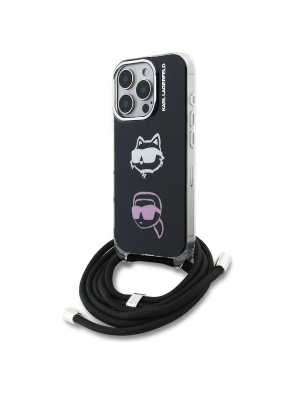 Karl Lagerfeld IML Crossbody Karl&Choupette Head Case for iPhone 16 Pro - Black