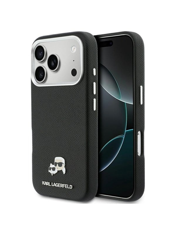 Karl Lagerfeld Karl & Choupette Head Pins Saffiano MagSafe Case for iPhone 17 Pro Max - Black