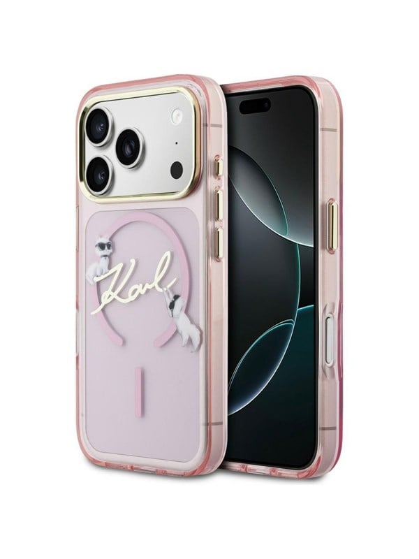 Karl Lagerfeld IML Choupettes Karl Script Logo MagSafe Case for iPhone 17 Pro Max - Pink