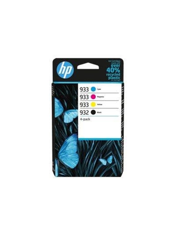 HP 933 4-Pack CMY(3)/932 Black Original Combo Sort, Cyan, Magenta, Gul 400 sider Blæk