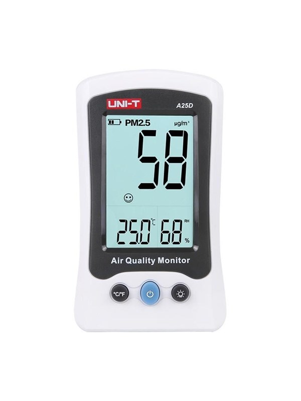 Air quality meter, PM2.5 0-500 ug/m3, -10-50C, 5-99% RH, 1500mAh, UNI-T