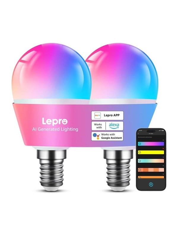 Lepro LEPRO BP1-2 E14 LED-pære med Bluetooth og Wi-Fi, 470 lm, 2-pak
