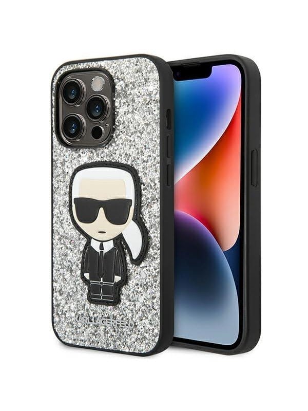 Karl Lagerfeld KLHCP14LGFKPG iPhone 14 Pro 6.1 "hardcase silver / silver Glitter Flakes Ikonik