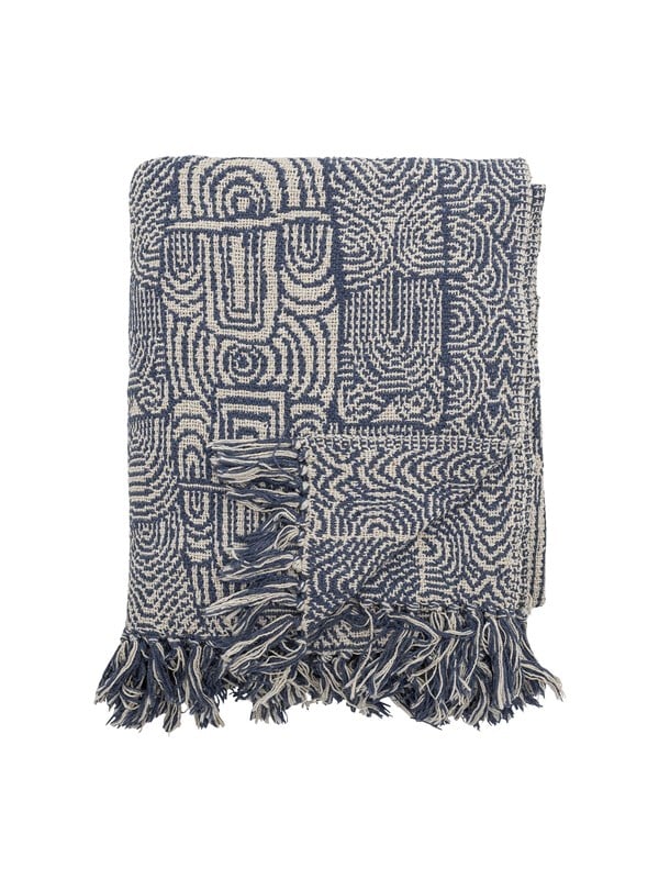 Bloomingville - Bresso Plaid, Blå, Genanvendt Bomuld, L160xW130 cm