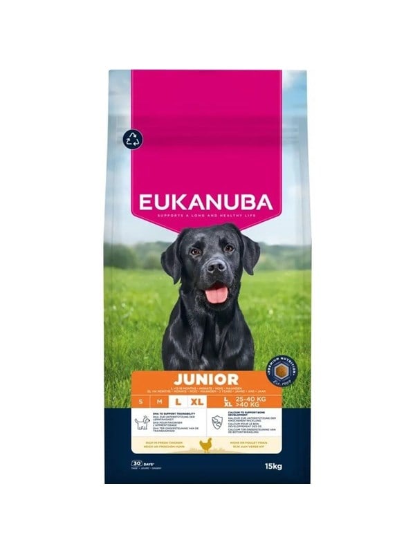 Eukanuba Premium Junior til store og gigantiske hunderacer - kylling, tørfoder 15 kg