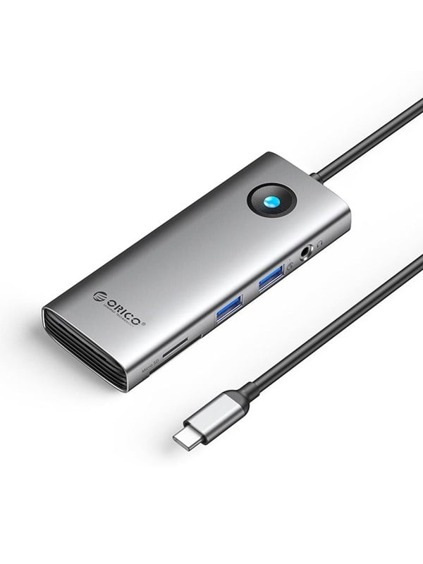 ORICO PW11 8in1 USB-C Docking Station 2x USB-A 3.0 1x USB-C PD 100W 1x HDMI 4K 60Hz 1x microSD/SD 1x RJ45 Gigabit Ethernet 1x Audio 3.5mm - Gray USB hub - Grå