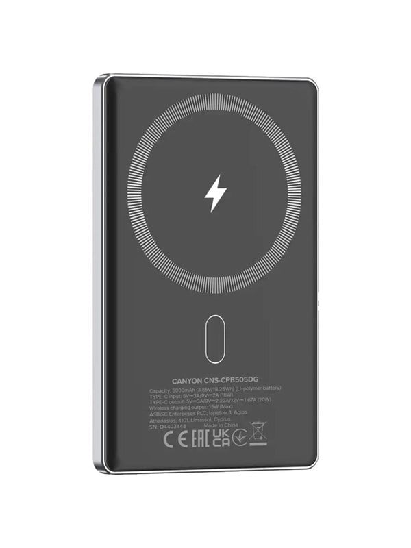 Canyon OnPower 505 MagSafe Powerbank 5000mAh, Grå - 5000 mAh billede