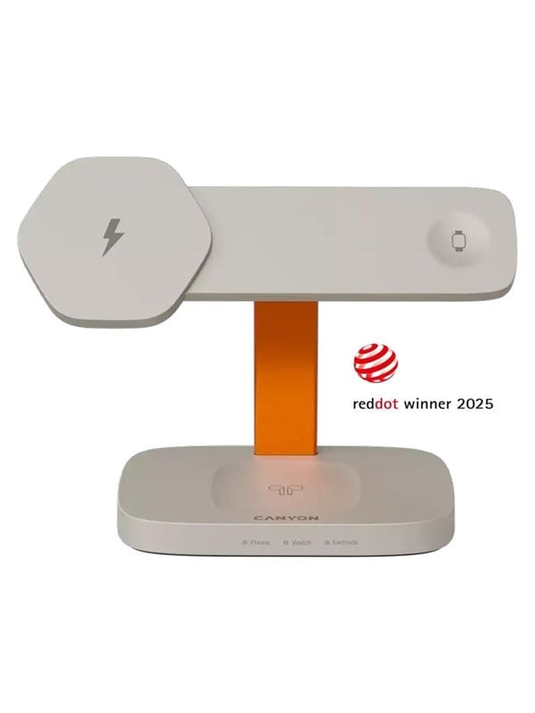 Canyon Hexagon WCS-310 3-i-1 15W Trådløs Oplader, Lysegrå/Orange