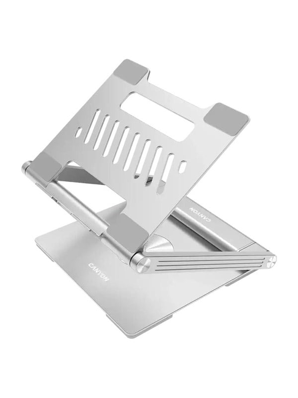 Canyon Laptop stands with hub, TYPE C F to HDMI2.0+2USB3.0+USBC3.0+RJ45+PD, TYEP C TO C cable 1m white with Emarker: HUSB332A, Material: Aluminum