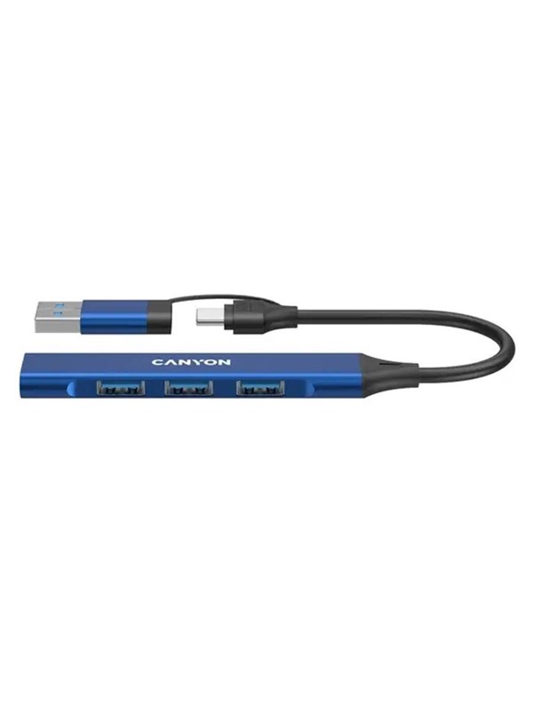 Canyon DS-02 4-i-1 USB-A/C Hub, Blå USB hub - USB 3.0 - 4 ports - Blå