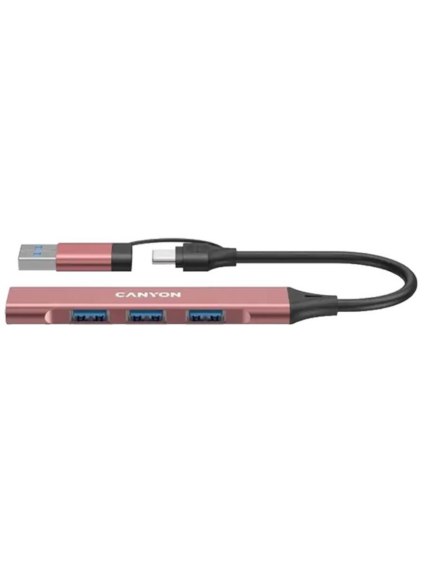Canyon DS-02 4-i-1 USB-A/C Hub, Pink USB hub - USB 3.0 - 4 ports - Pink