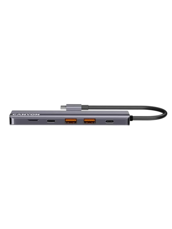 Canyon DS-17 6-i-1 USB-C Hub 4K, Grå USB hub - Grå