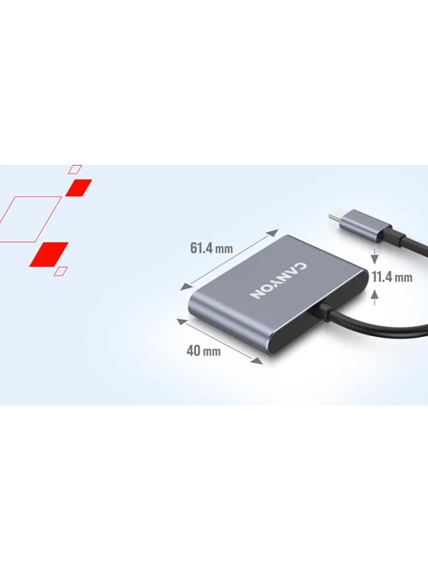 Canyon DS-3 3-i-1 USB-C Hub, Mørkegrå USB hub - USB 3.0 - 3 ports - Grå