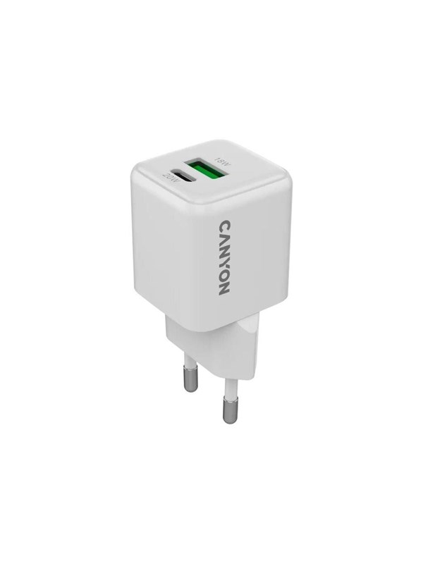 Canyon GaN 20W USB-C PD & USB-A Oplader, Hvid