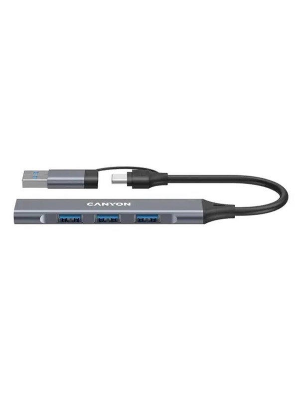 Canyon DS-02 4-i-1 USB-A/C Hub, Grå USB hub - USB 3.0 - 4 ports - Grå